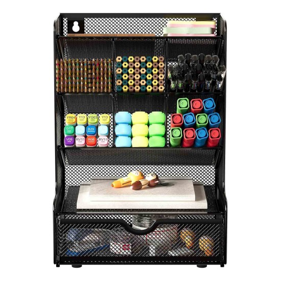 EasyPAG Black Grid Desktop Organizer with Spacious Drawers for Students and Professionals