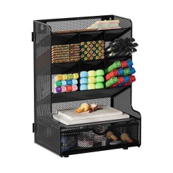 EasyPAG Black Grid Desktop Organizer with Spacious Drawers for Students and Professionals