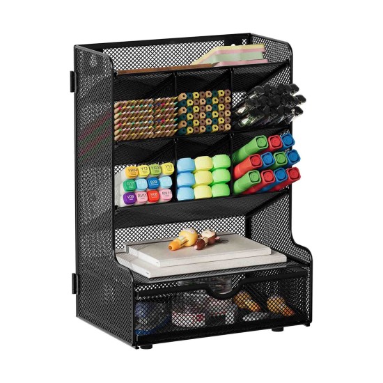 EasyPAG Black Grid Desktop Organizer with Spacious Drawers for Students and Professionals