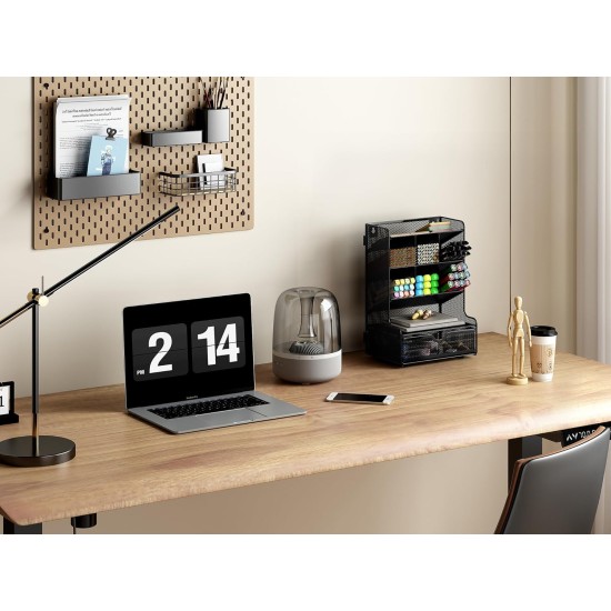 EasyPAG Black Grid Desktop Organizer with Spacious Drawers for Students and Professionals