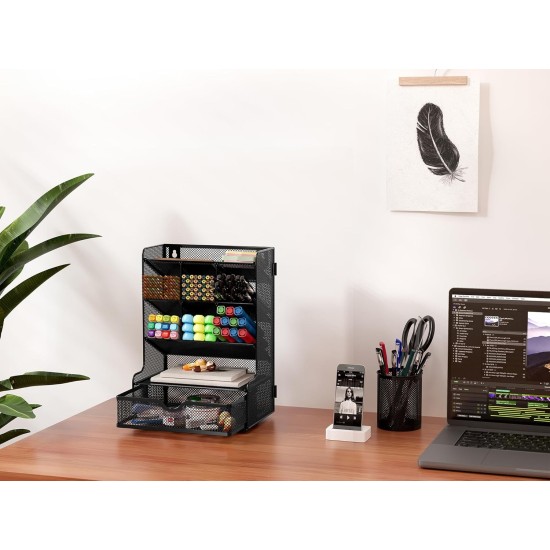 EasyPAG Black Grid Desktop Organizer with Spacious Drawers for Students and Professionals