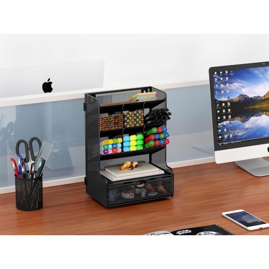 EasyPAG Black Grid Desktop Organizer with Spacious Drawers for Students and Professionals