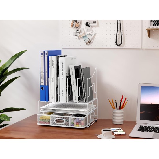 EasyPAG 3-Tier Desktop Office File Folder, File Organizer, Pull-Out Drawer, Great for Office, Home, White.
