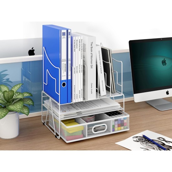 EasyPAG 3-Tier Desktop Office File Folder, File Organizer, Pull-Out Drawer, Great for Office, Home, White.