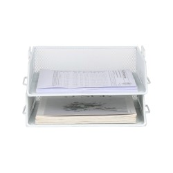 EasyPAG desktop document organizer, double layer, sturdy metal mesh, plenty of space for documents, soft white. Paper document letter organizer.
