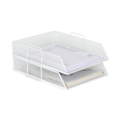 EasyPAG desktop document organizer, double layer, sturdy metal mesh, plenty of space for documents, soft white. Paper document letter organizer.