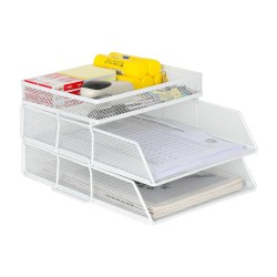EasyPAG Desktop Stackable Desk Organizer File Rack Magazine Storage File Organizer, 2 Layers, Sturdy Metal Mesh. For Office and Business.