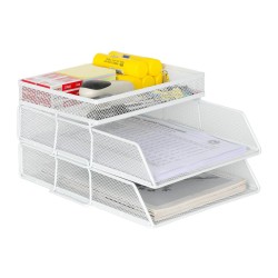 EasyPAG Desktop Stackable Desk Organizer File Rack Magazine Storage File Organizer, 2 Layers, Sturdy Metal Mesh. For Office and Business.