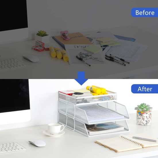 EasyPAG Desktop Stackable Desk Organizer File Rack Magazine Storage File Organizer, 2 Layers, Sturdy Metal Mesh. For Office and Business.