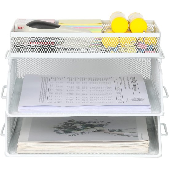 EasyPAG Desktop Stackable Desk Organizer File Rack Magazine Storage File Organizer, 2 Layers, Sturdy Metal Mesh. For Office and Business.