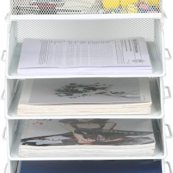 EasyPAG Desktop Stackable File Holder/Magazine Organizer, 4 Tiers with Top Stationery Rack, Sturdy Metal Mesh. For Office and Business.
