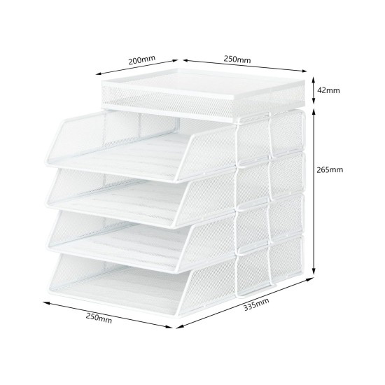 EasyPAG Desktop Stackable File Holder/Magazine Organizer, 4 Tiers with Top Stationery Rack, Sturdy Metal Mesh. For Office and Business.