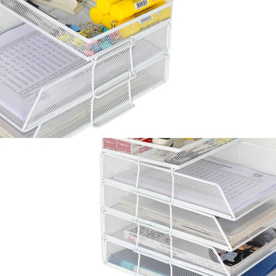 EasyPAG Desktop Stackable File Holder/Magazine Organizer, 4 Tiers with Top Stationery Rack, Sturdy Metal Mesh. For Office and Business.