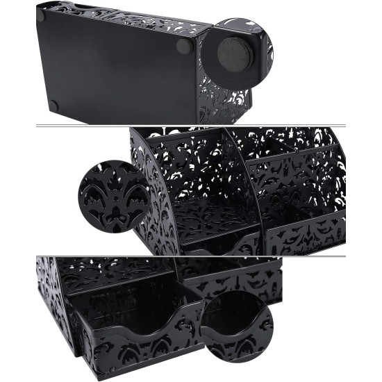 EasyPAG Desk Storage Multi-function Stationery Storage Box, black, metal material, multiple compartments, perfect for storing office supplies.