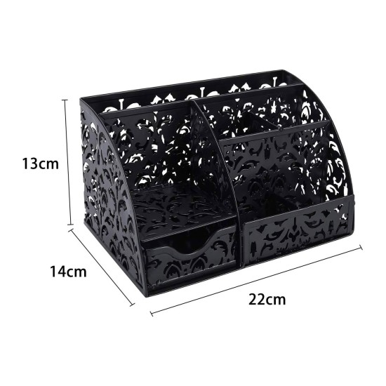 EasyPAG Desk Storage Multi-function Stationery Storage Box, black, metal material, multiple compartments, perfect for storing office supplies.