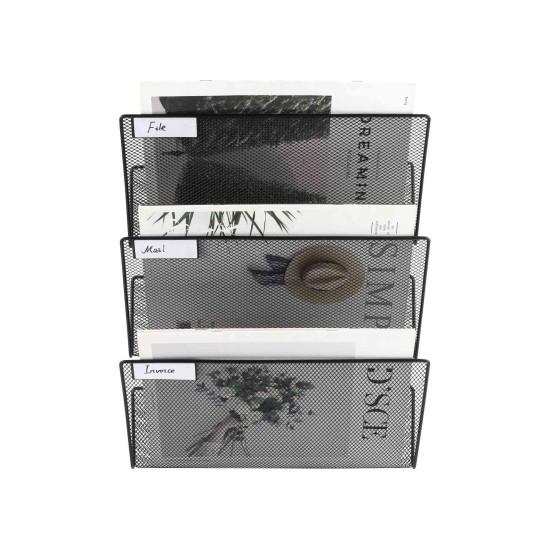 EasyPAG Wall Mounted Magazine Rack, 3 Compartments, File Rack Mail Organizer Magazine Storage Rack for Home Office, Black Finish.