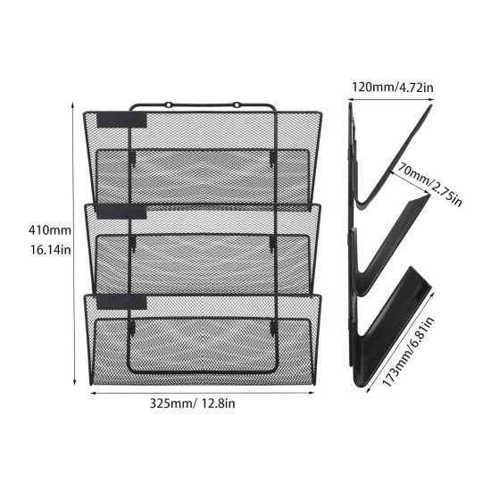 EasyPAG Wall Mounted Magazine Rack, 3 Compartments, File Rack Mail Organizer Magazine Storage Rack for Home Office, Black Finish.