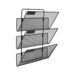 EasyPAG Wall Mounted Magazine Rack, 3 Compartments, File Rack Mail Organizer Magazine Storage Rack for Home Office, Black Finish.