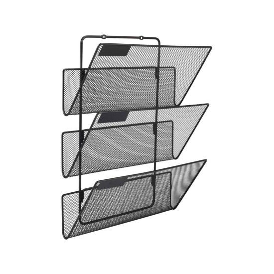 EasyPAG Wall Mounted Magazine Rack, 3 Compartments, File Rack Mail Organizer Magazine Storage Rack for Home Office, Black Finish.
