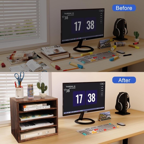 EasyPAG Wood Desktop 4-Tier Desk Tidy File Holder File Organizer, Four Open Compartments, Perfect for File Storage.