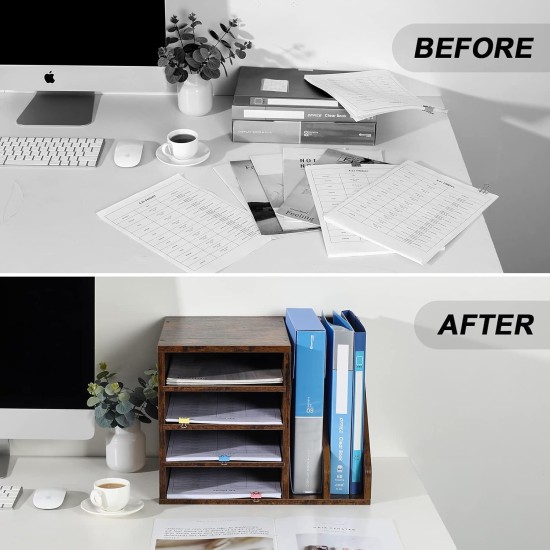 EasyPAG dark wood desktop organizer, with multiple compartments, is durable and stylish for home office and students.