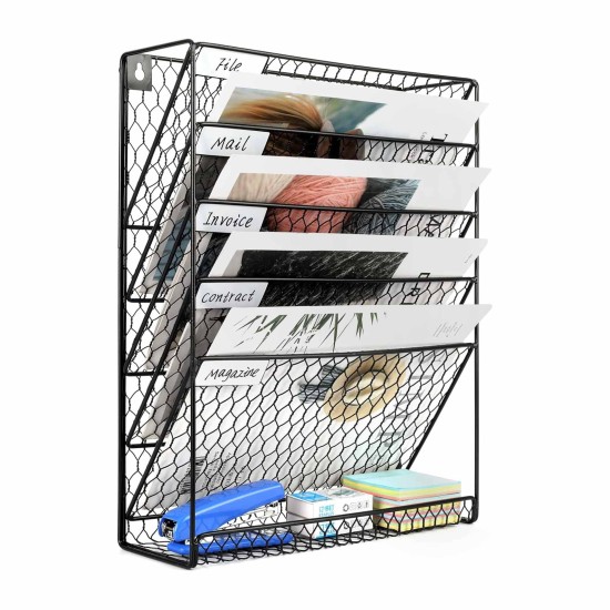EasyPAG Wall-mounted Magazine Rack, Black, Textured Honeycomb Grid, for Home, Office.