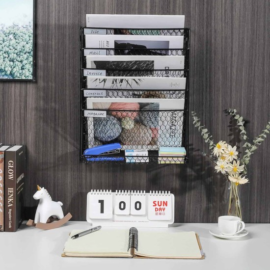 EasyPAG Wall-mounted Magazine Rack, Black, Textured Honeycomb Grid, for Home, Office.