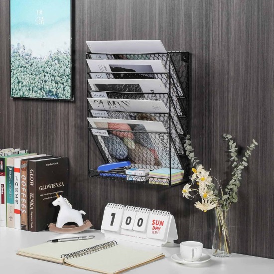 EasyPAG Wall-mounted Magazine Rack, Black, Textured Honeycomb Grid, for Home, Office.