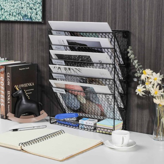 EasyPAG Wall-mounted Magazine Rack, Black, Textured Honeycomb Grid, for Home, Office.