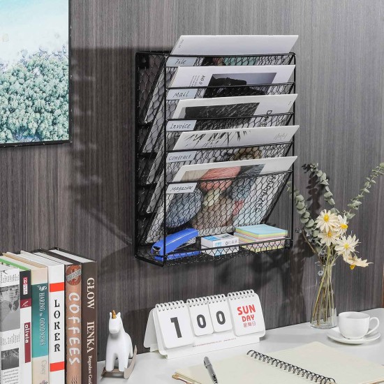 EasyPAG Wall-mounted Magazine Rack, Black, Textured Honeycomb Grid, for Home, Office.