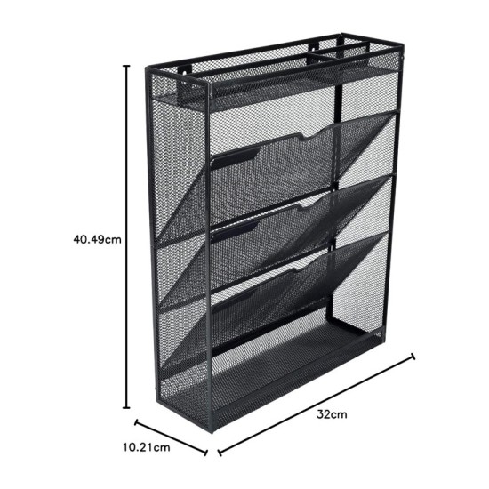 EasyPAG 5-Tier Grid Tray, Wall-Mounted File Rack Magazine Organizer, Stationery Organizer, Black, File Storage Solution.