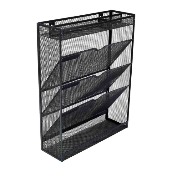 EasyPAG 5-Tier Grid Tray, Wall-Mounted File Rack Magazine Organizer, Stationery Organizer, Black, File Storage Solution.