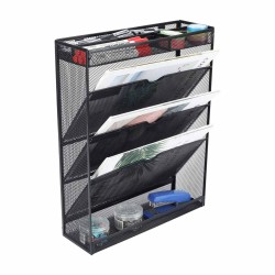 EasyPAG 5-Tier Grid Tray, Wall-Mounted File Rack Magazine Organizer, Stationery Organizer, Black, File Storage Solution.