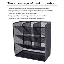 EasyPAG 4-Tier Desktop Storage Pen Holder, Multi-Function Organizer, Black, Metal Mesh, Ideal for Office Supplies.