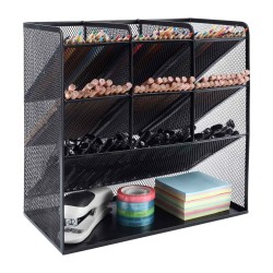 EasyPAG 4-Tier Desktop Storage Pen Holder, Multi-Function Organizer, Black, Metal Mesh, Ideal for Office Supplies.