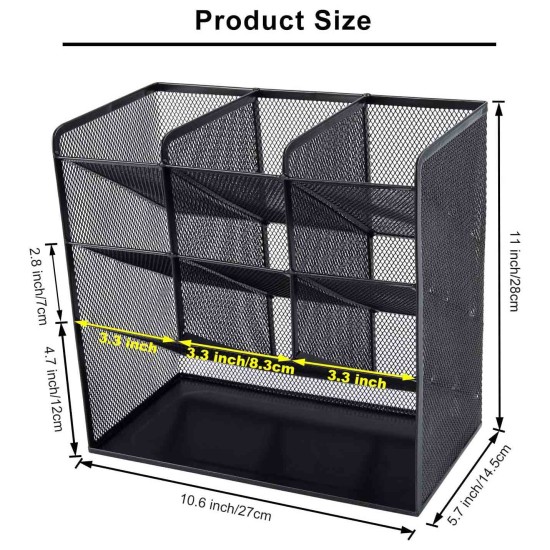EasyPAG 4-Tier Desktop Storage Pen Holder, Multi-Function Organizer, Black, Metal Mesh, Ideal for Office Supplies.