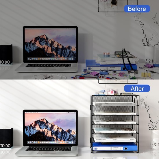EasyPAG Desktop File Organizer, Black, Metal, Perfect for Office, Home Workspace.