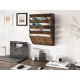EasyPAG Wall Mounted Organizer, Rustic Brown Wood Finish, Black Metal Frame, 5 Pockets, Perfect for Files, Magazines and Home Office.