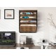 EasyPAG Wall Mounted Organizer, Rustic Brown Wood Finish, Black Metal Frame, 5 Pockets, Perfect for Files, Magazines and Home Office.